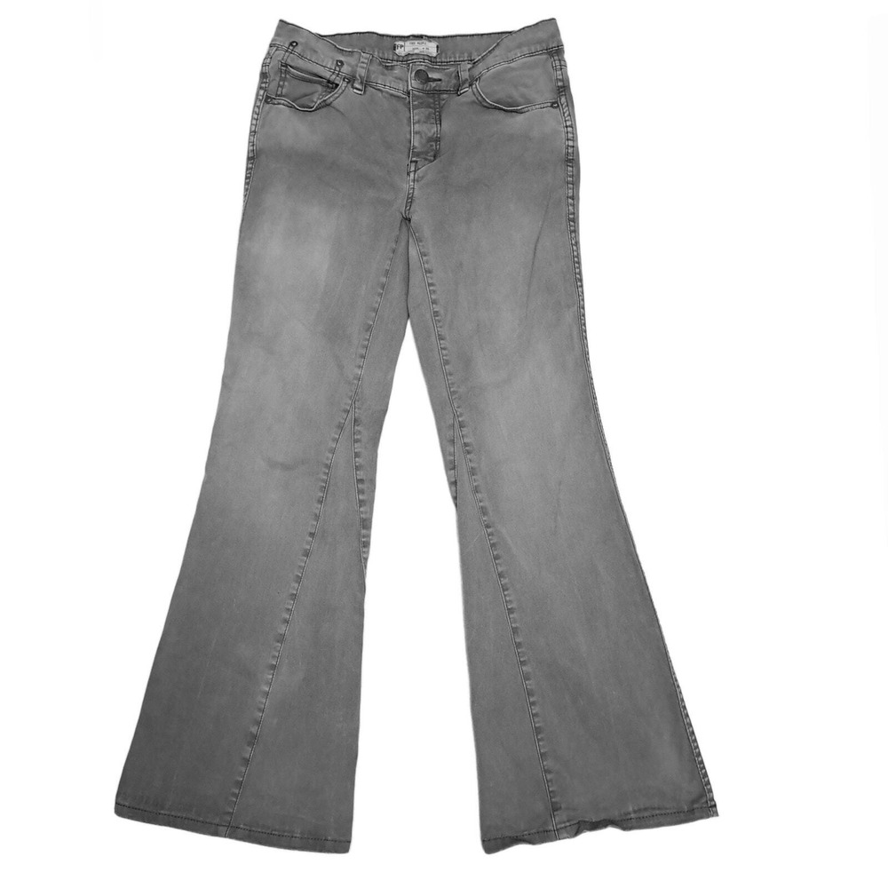 Free People Jeans Women 26 Faded Gray Wide Leg Flare Bell Bottom Boho Retro Gray